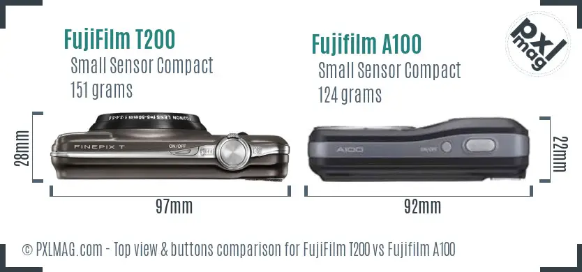 FujiFilm T200 vs Fujifilm A100 top view buttons comparison