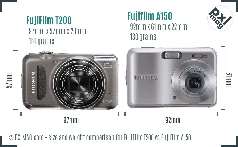 FujiFilm T200 vs Fujifilm A150 size comparison