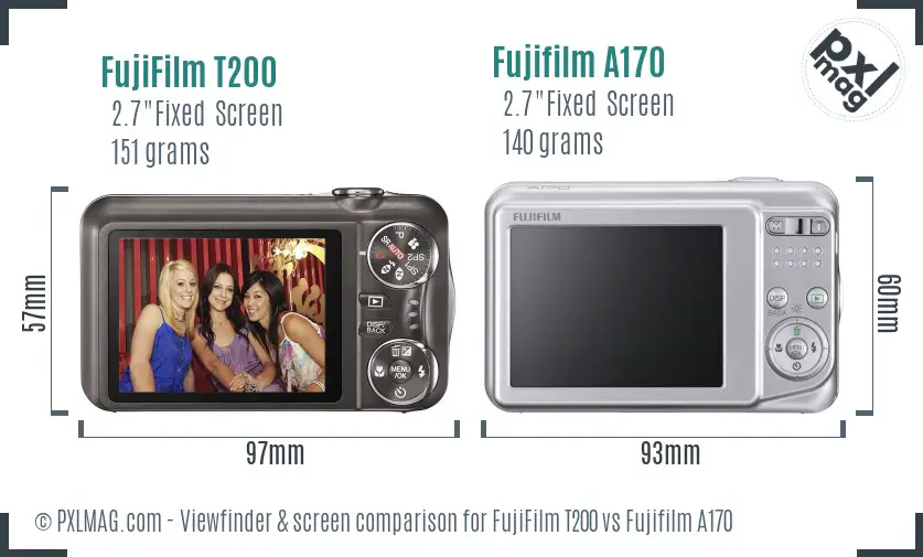 FujiFilm T200 vs Fujifilm A170 Screen and Viewfinder comparison
