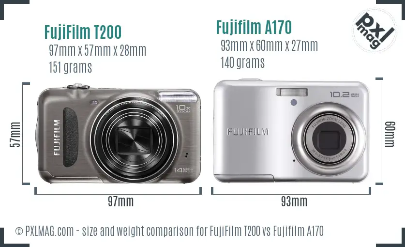 FujiFilm T200 vs Fujifilm A170 size comparison