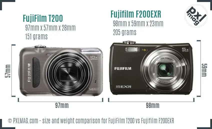 FujiFilm T200 vs Fujifilm F200EXR size comparison