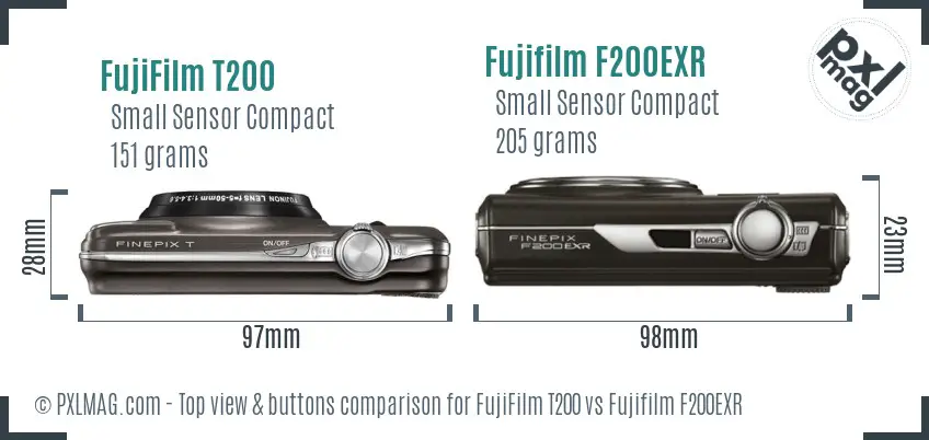 FujiFilm T200 vs Fujifilm F200EXR top view buttons comparison