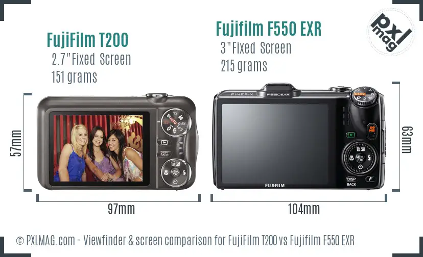 FujiFilm T200 vs Fujifilm F550 EXR Screen and Viewfinder comparison
