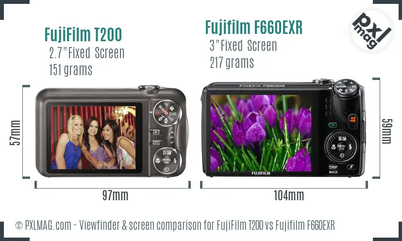 FujiFilm T200 vs Fujifilm F660EXR Screen and Viewfinder comparison