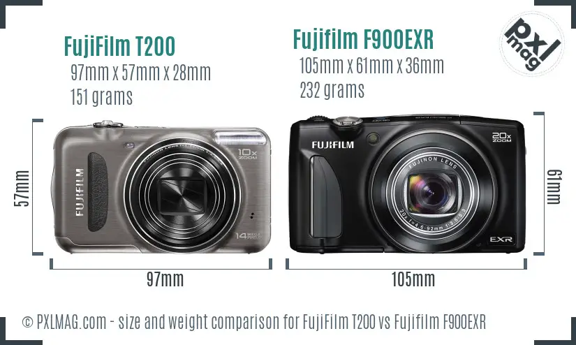 FujiFilm T200 vs Fujifilm F900EXR size comparison