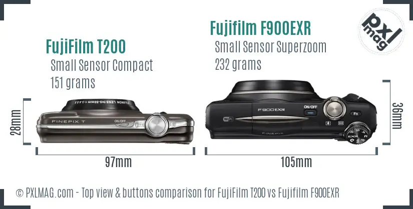 FujiFilm T200 vs Fujifilm F900EXR top view buttons comparison