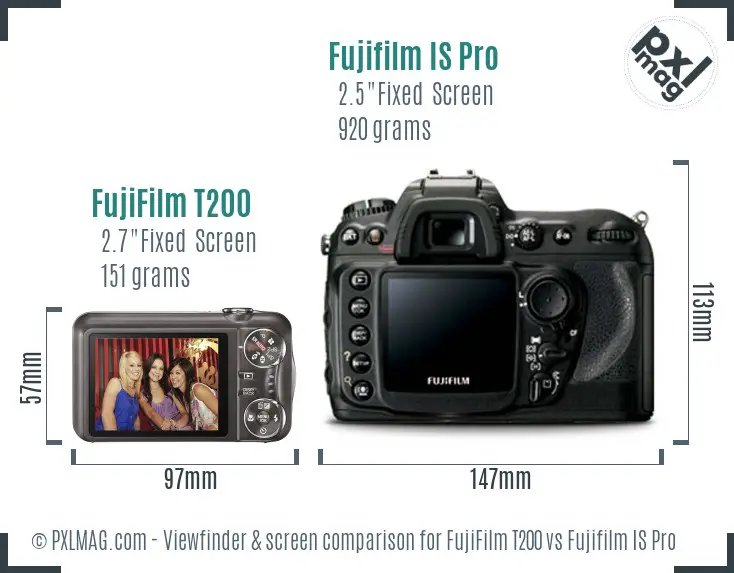 FujiFilm T200 vs Fujifilm IS Pro Screen and Viewfinder comparison