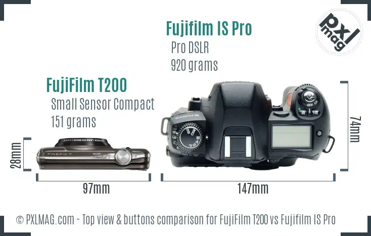 FujiFilm T200 vs Fujifilm IS Pro top view buttons comparison