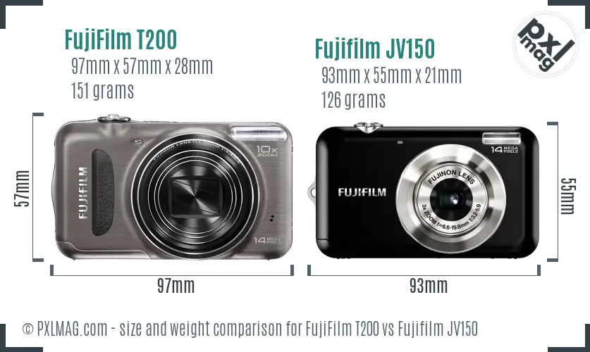 FujiFilm T200 vs Fujifilm JV150 size comparison