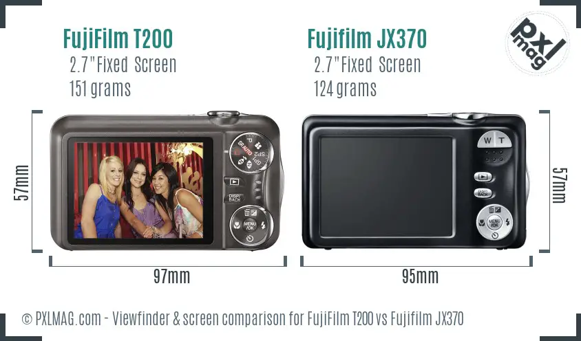 FujiFilm T200 vs Fujifilm JX370 Screen and Viewfinder comparison