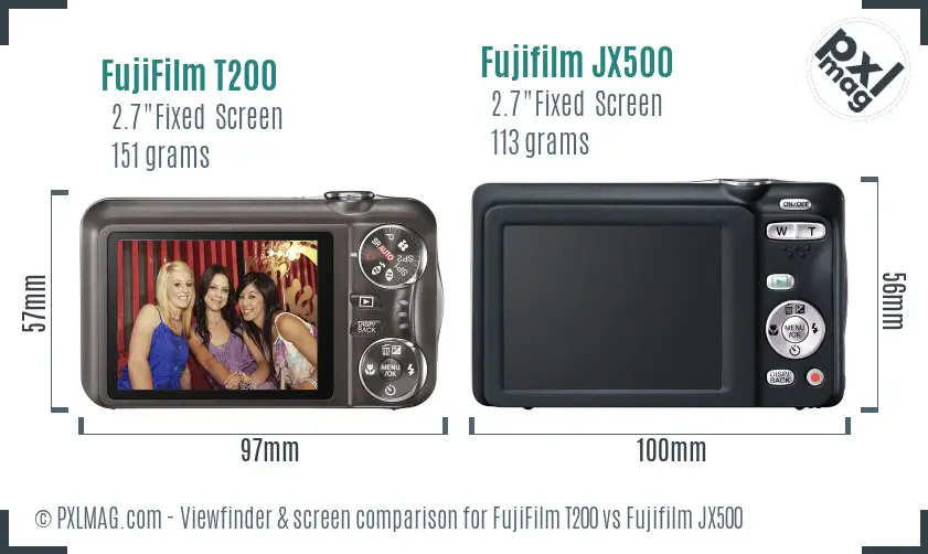 FujiFilm T200 vs Fujifilm JX500 Screen and Viewfinder comparison