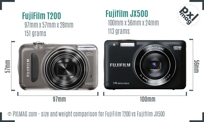 FujiFilm T200 vs Fujifilm JX500 size comparison