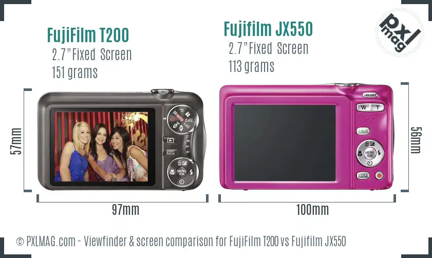 FujiFilm T200 vs Fujifilm JX550 Screen and Viewfinder comparison