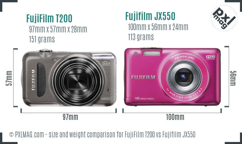 FujiFilm T200 vs Fujifilm JX550 size comparison