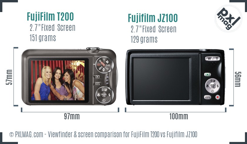 FujiFilm T200 vs Fujifilm JZ100 Screen and Viewfinder comparison
