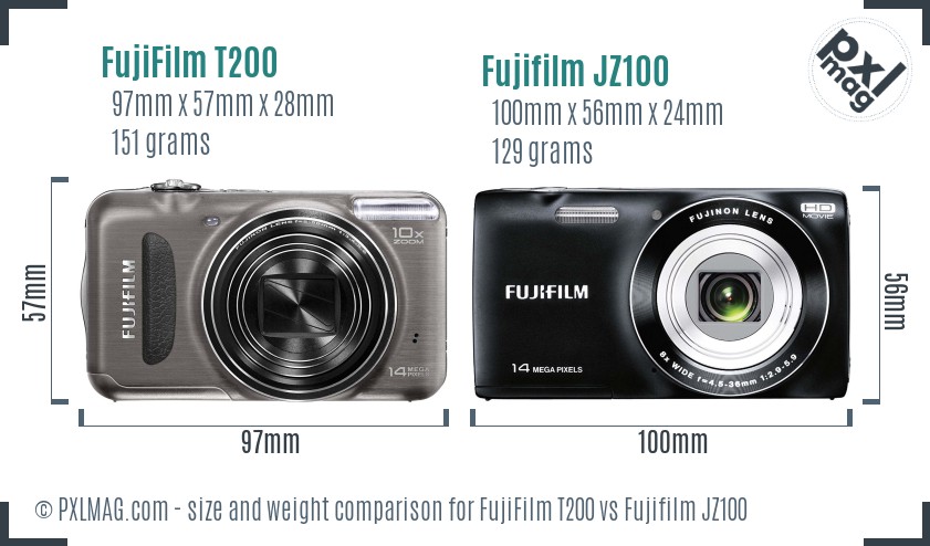FujiFilm T200 vs Fujifilm JZ100 size comparison
