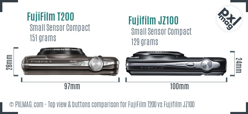 FujiFilm T200 vs Fujifilm JZ100 top view buttons comparison