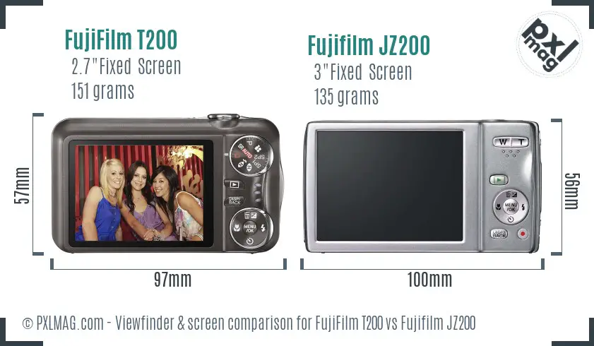 FujiFilm T200 vs Fujifilm JZ200 Screen and Viewfinder comparison