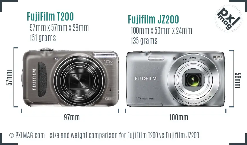 FujiFilm T200 vs Fujifilm JZ200 size comparison