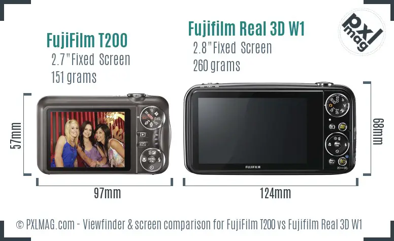 FujiFilm T200 vs Fujifilm Real 3D W1 Screen and Viewfinder comparison