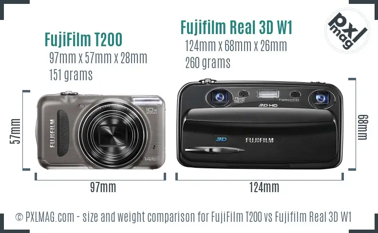 FujiFilm T200 vs Fujifilm Real 3D W1 size comparison