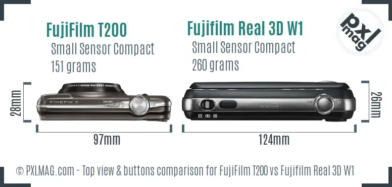 FujiFilm T200 vs Fujifilm Real 3D W1 top view buttons comparison