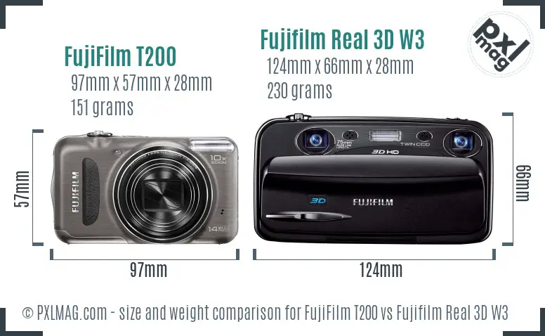 FujiFilm T200 vs Fujifilm Real 3D W3 size comparison