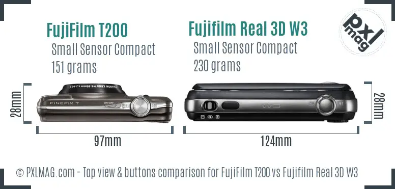 FujiFilm T200 vs Fujifilm Real 3D W3 top view buttons comparison