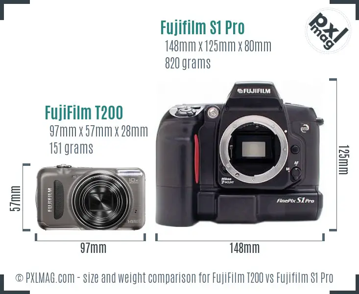 FujiFilm T200 vs Fujifilm S1 Pro size comparison