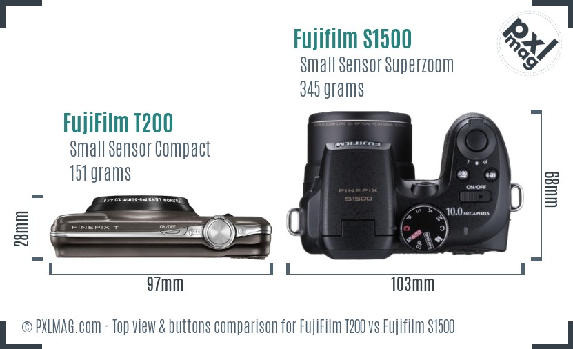FujiFilm T200 vs Fujifilm S1500 top view buttons comparison