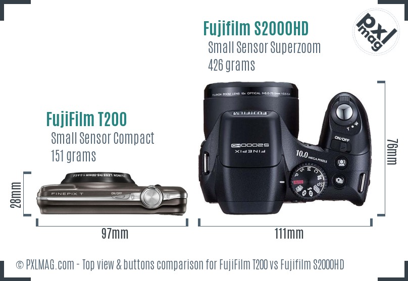 FujiFilm T200 vs Fujifilm S2000HD top view buttons comparison
