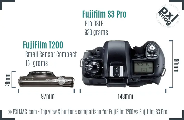 FujiFilm T200 vs Fujifilm S3 Pro top view buttons comparison