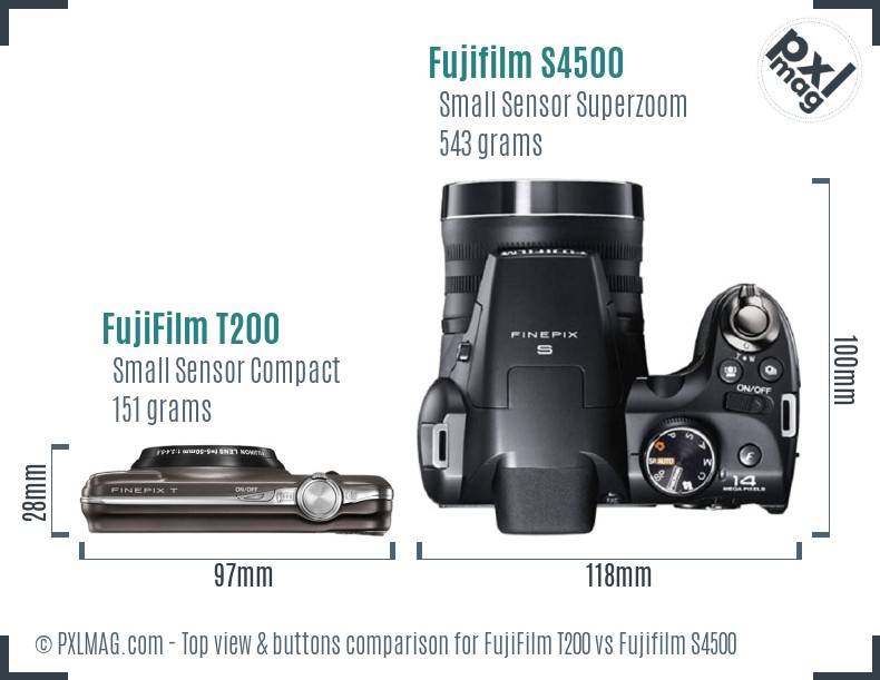FujiFilm T200 vs Fujifilm S4500 top view buttons comparison