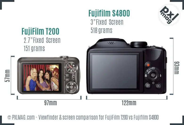 FujiFilm T200 vs Fujifilm S4800 Screen and Viewfinder comparison