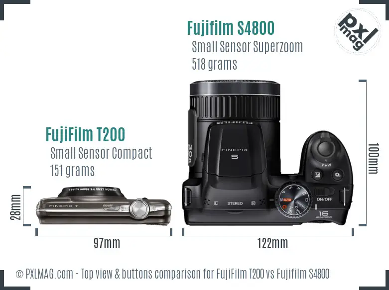 FujiFilm T200 vs Fujifilm S4800 top view buttons comparison