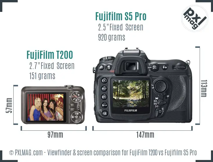 FujiFilm T200 vs Fujifilm S5 Pro Screen and Viewfinder comparison FujiFilm T200 vs Fujifilm S5 Pro Screen and Viewfinder comparison
