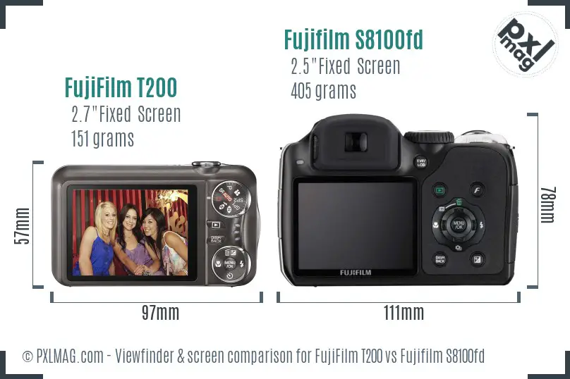FujiFilm T200 vs Fujifilm S8100fd Screen and Viewfinder comparison FujiFilm T200 vs Fujifilm S8100fd Screen and Viewfinder comparison