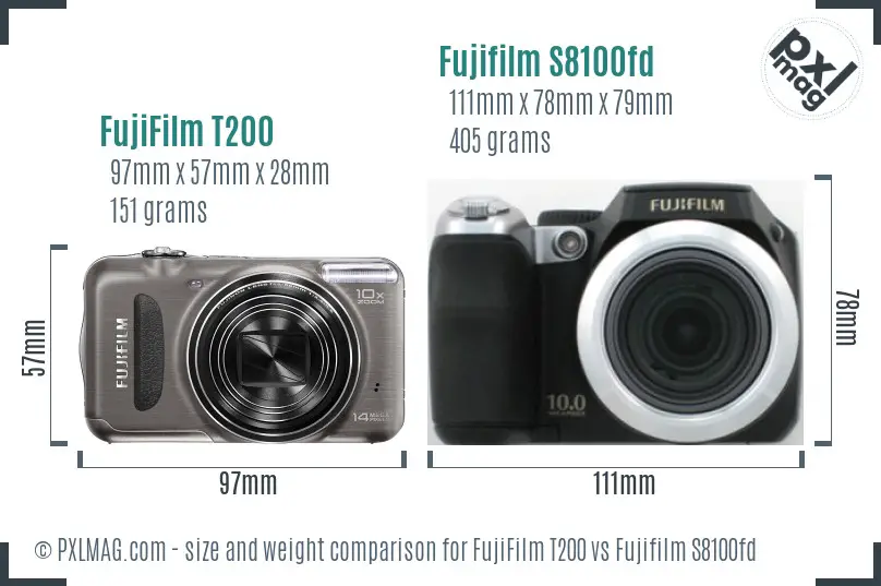 FujiFilm T200 vs Fujifilm S8100fd size comparison FujiFilm T200 vs Fujifilm S8100fd size comparison