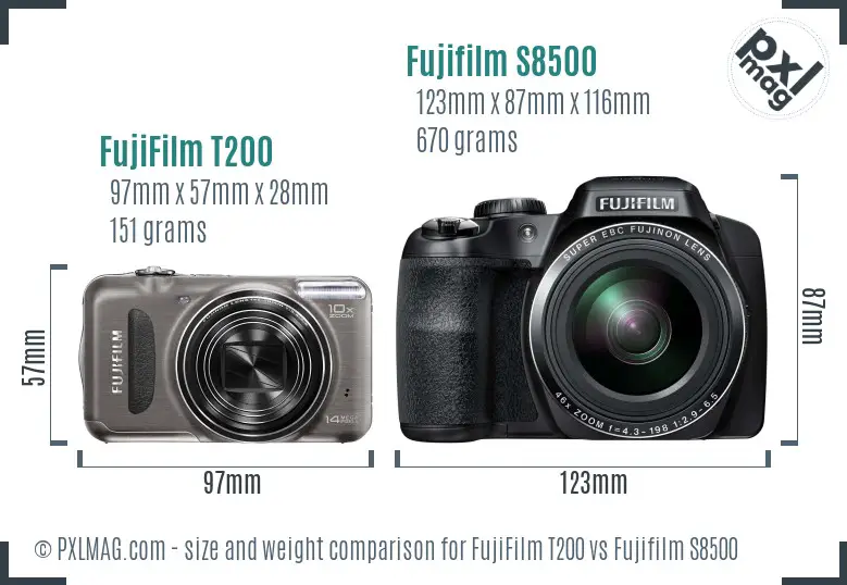 FujiFilm T200 vs Fujifilm S8500 size comparison