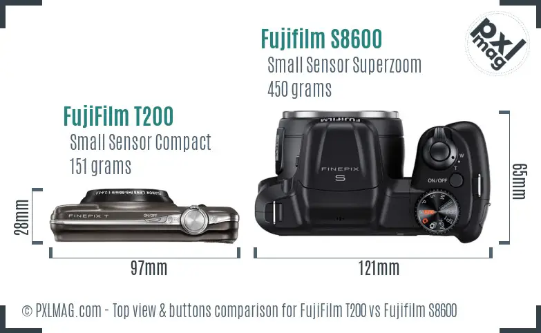 FujiFilm T200 vs Fujifilm S8600 top view buttons comparison
