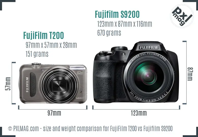 FujiFilm T200 vs Fujifilm S9200 size comparison