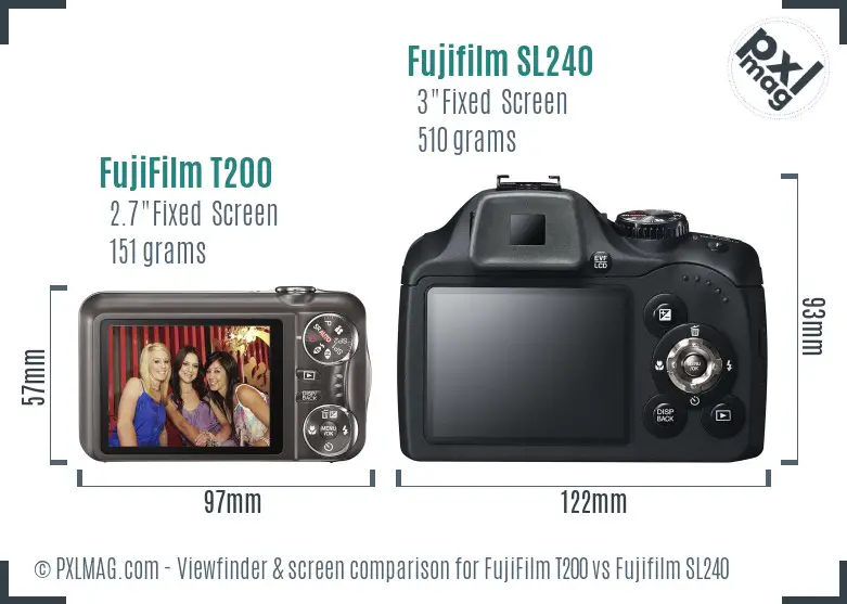 FujiFilm T200 vs Fujifilm SL240 Screen and Viewfinder comparison