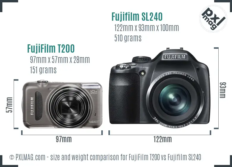 FujiFilm T200 vs Fujifilm SL240 size comparison