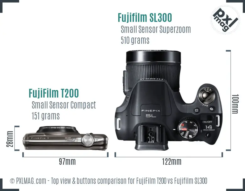 FujiFilm T200 vs Fujifilm SL300 top view buttons comparison