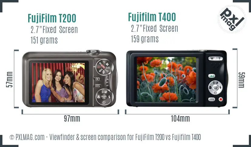 FujiFilm T200 vs Fujifilm T400 Screen and Viewfinder comparison