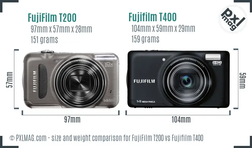 FujiFilm T200 vs Fujifilm T400 size comparison