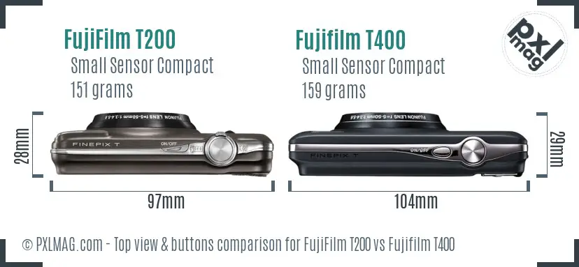 FujiFilm T200 vs Fujifilm T400 top view buttons comparison
