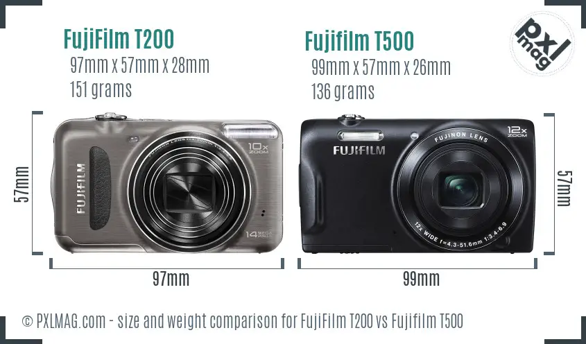 FujiFilm T200 vs Fujifilm T500 size comparison