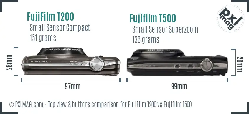 FujiFilm T200 vs Fujifilm T500 top view buttons comparison