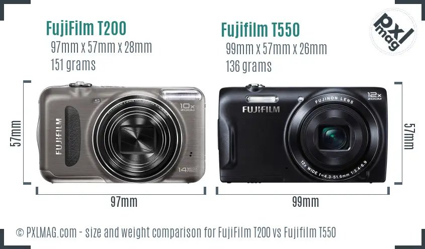 FujiFilm T200 vs Fujifilm T550 size comparison